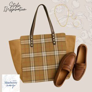 Rare Vintage Crosstree Lane Plaid Tote - Cow Suede & Leather Shoulder Bag 20x13